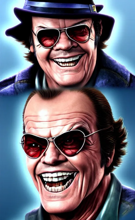 Image similar to Jack Nicholson as a character in the game League of Legends, with a background based on the game League of Legends, detailed face, old 3d graphics