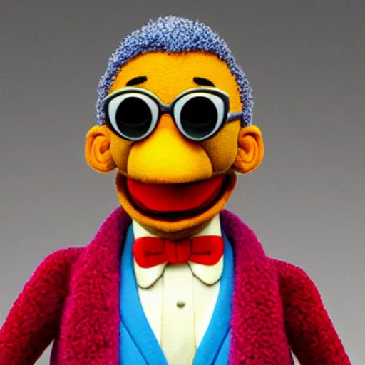 Image similar to gus fring as a muppet, 8 k, 3 d, professional