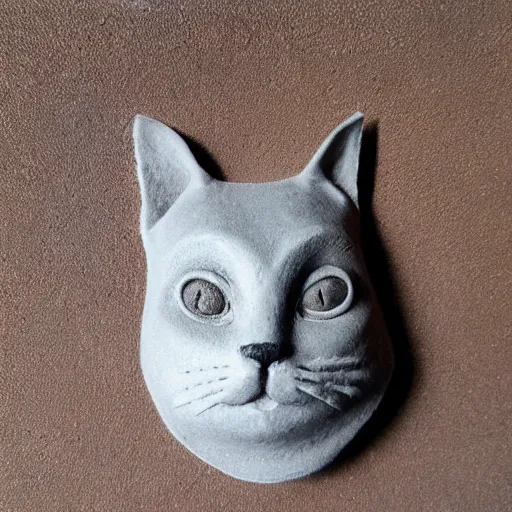 Prompt: medium - shot realistic light grey clay cat, rough, handmade, fingerprints on clay, masterpiece, by adam beane