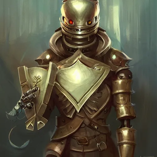 Prompt: anthropomorphic robot [ thing ], wielding a shield, tiny, small, short, chainmail, cute and adorable, pretty, beautiful, dnd character art portrait, matte fantasy painting, deviantart artstation, by jason felix by steve argyle by tyler jacobson by peter mohrbacher, cinema