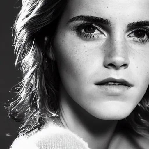 Image similar to a beautiful close - up shot of emma watson, beautiful soft light failling on her face, studio photography by annie leibovitz