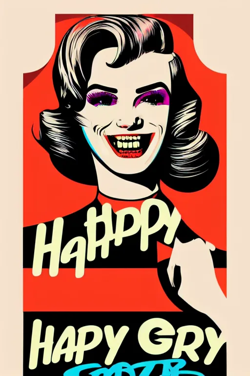 Image similar to happy girl, 7 6 retro futurist illustration art by butcher billy, sticker, colorful, illustration, highly detailed, simple, smooth and clean vector curves, no jagged lines, vector art, smooth andy warhol style