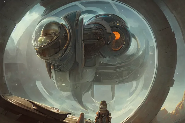 Image similar to a male in futuristic space suit looking at ancient renaissance athens through a time travel spaceship window, scifi, serene, refined, by wlop, peter mohrbacher, jakub rebelka, visually stunning, beautiful, masterpiece