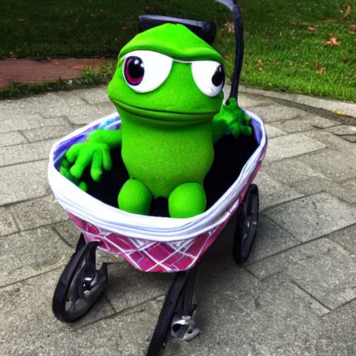 Image similar to pepe the frog with baby carriage