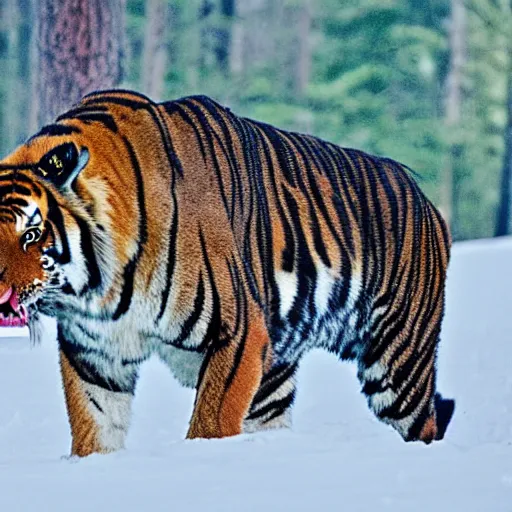 Image similar to photo of hybrid between moose and saber toothed tiger