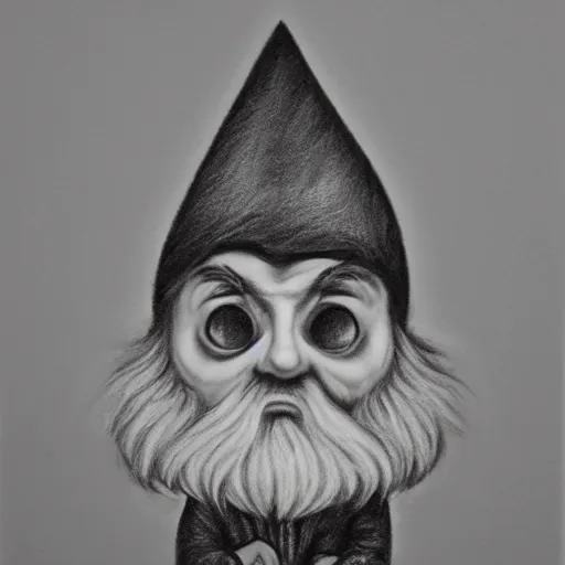 Prompt: crazy gnome, pencil art, black and white