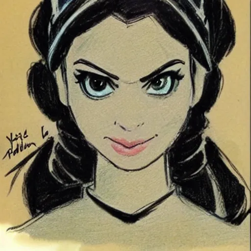 Image similar to milt kahl sketch of victoria justice as princess padme from star wars episode 3