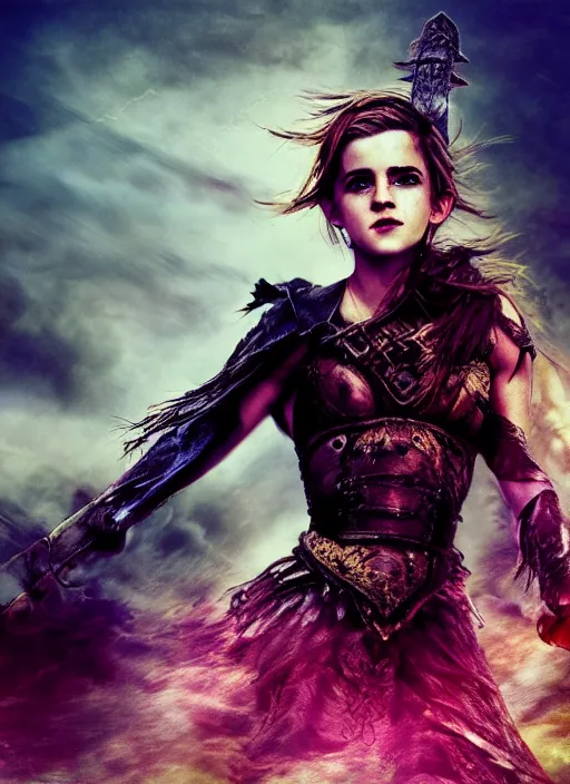 Prompt: hyper realistic photo of warrior pincess emma watson, full body, rule of thirds, conceptart, saturated colors, cinematic,