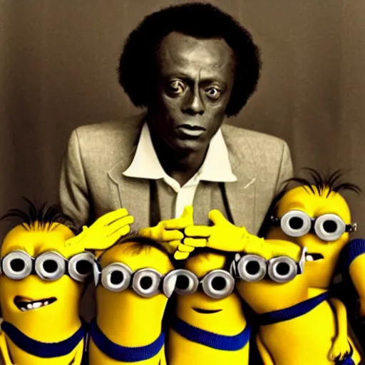 Prompt: a photo of miles davis with the yellow minions