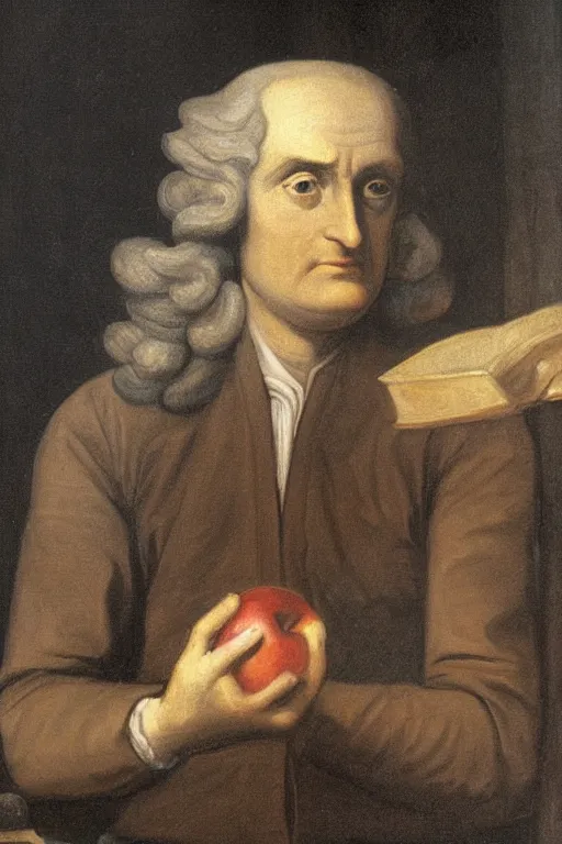 Image similar to isaac newton holding an apple