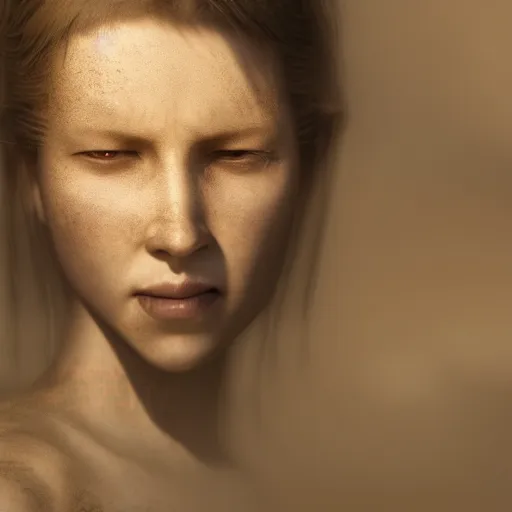 Image similar to woman in sandstorm, photorealistic, epic light, insanely detailed, cinematic lighting