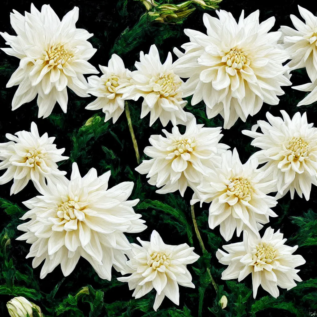 Image similar to beautiful white dahlia flower painterly emotionally evoki