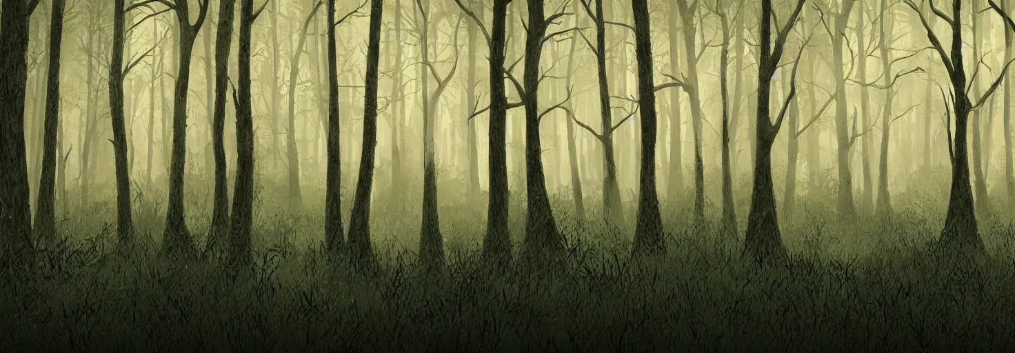 Prompt: distant fungal forest, silhouettes, background parallax layer, detailed, intricate