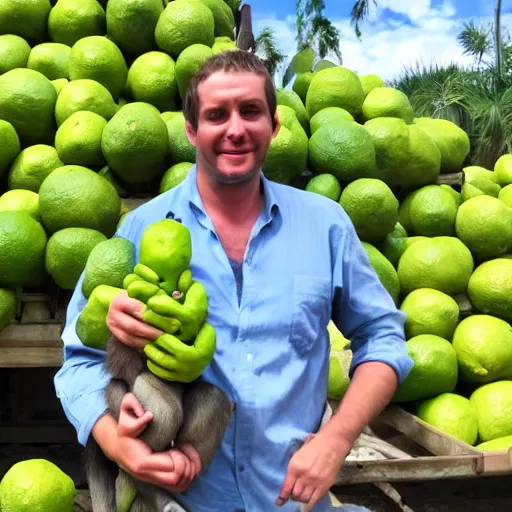 Prompt: limes guy holding monkeys