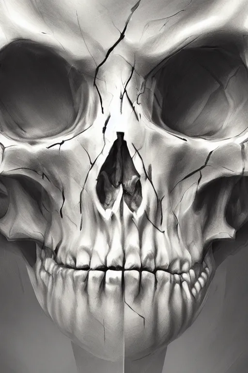 Prompt: skull, close - up portrait, powerful, intricate, elegant, volumetric lighting, scenery, digital painting, highly detailed, artstation, sharp focus, illustration, concept art