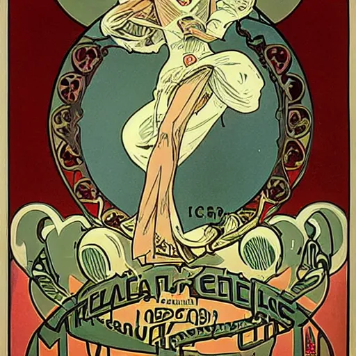 Image similar to Advertising for Tesla car by Alphonse Mucha