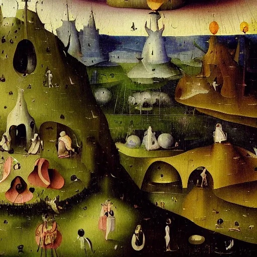 Prompt: ethereal, multi-dimensional landscape, lavender, detailed painting by Hieronymus Bosch