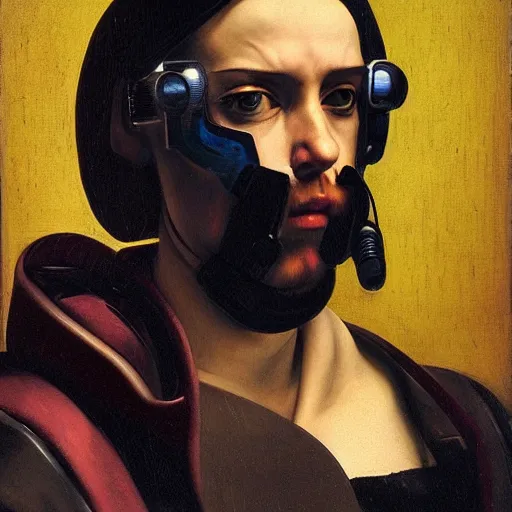 Prompt: cyberpunk portrait by caravaggio, award winning, masterpiece