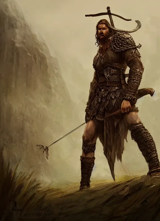Image similar to aesthetic digital illustration of a kneeling viking warrior, by anne stokes, greg rutkowski, and brian belledin | dirty and bloody, concept art, character concept, matte background. unreal engine, finalrender, centered, deviantart, artgerm