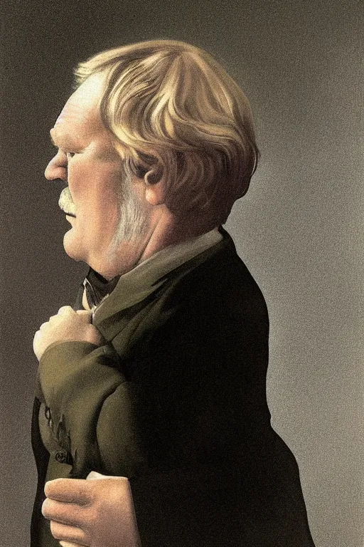 Prompt: portrait of brendan gleeson, digital painting by maxfield parrish and caravaggio, photorealistic