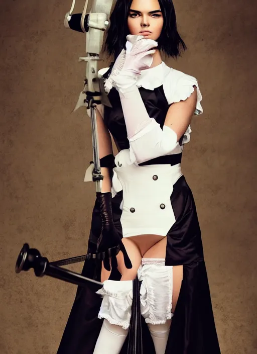 Image similar to kendall jenner in 2 b cosplay victorian maid studio lighting cinematic photoshoot