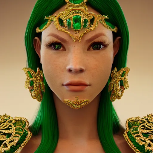 Image similar to portrait of wonderful princess of emeralds with fair skin, ornate, 8 k, gorgeous, intricate, detailed, accent lighting, dramatic lighting, octane render