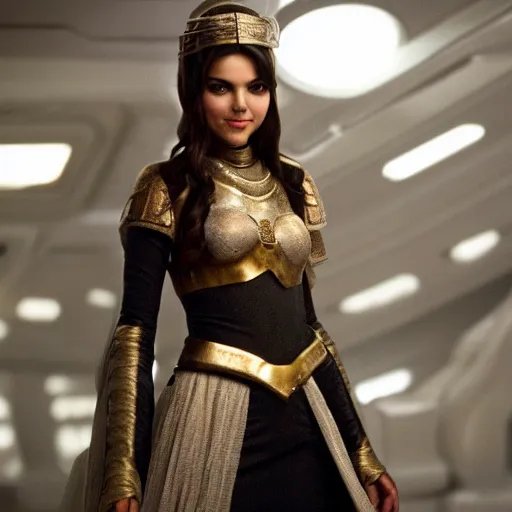 Image similar to victoria justice as princess padme in star wars episode 3, 8k resolution, full HD, cinematic lighting, award winning, anatomically correct