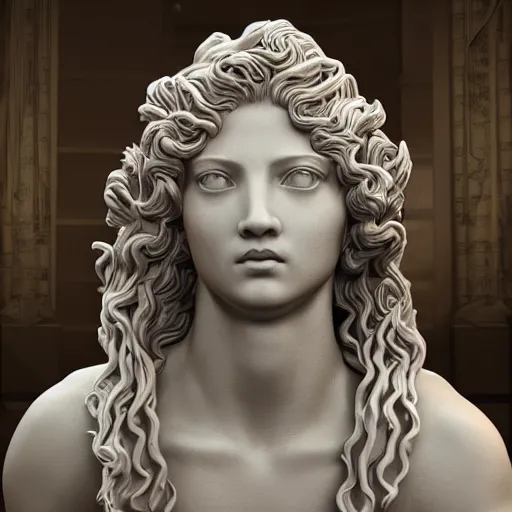 Prompt: hyper realistic meticulously intricate detailed beautiful bust statue of medusa in empty tank : : 3 science laboratory back drop : : 1 dramatic lighting, cinematic, uhd, octane render, vivid colors, 3 d, ultra resolution, unreal engine