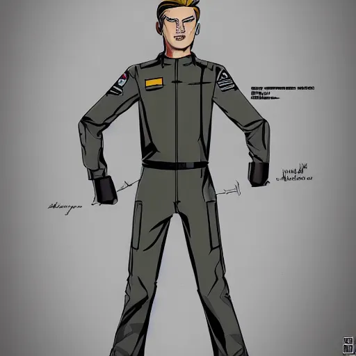 Prompt: heroic stoic emotionless butch blond handsome woman engineer with very short slicked - back butch hair, narrow eyes, wearing atompunk jumpsuit, science fiction, mike mignogna, digital art