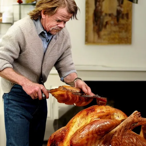 Prompt: William H Macy carving a turkey