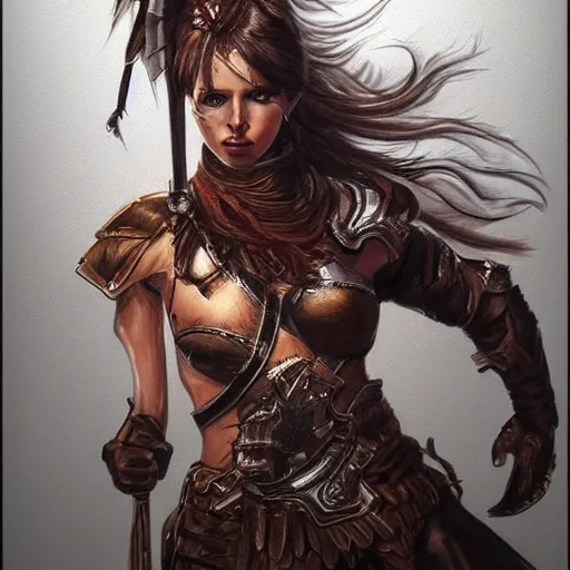 Prompt: stunning drawing of an female warrior, hd, Artstation