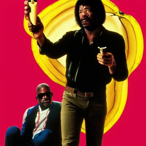 Image similar to jules winnfield pointing a banana as a weapon, pulp fiction, 8 k