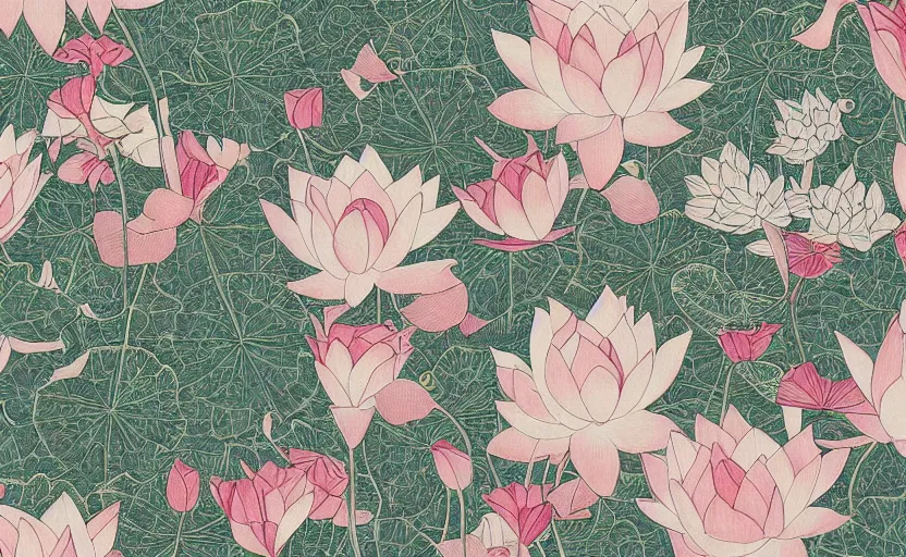 Prompt: lotus princess, ivy, oriental wallpaper, james jean