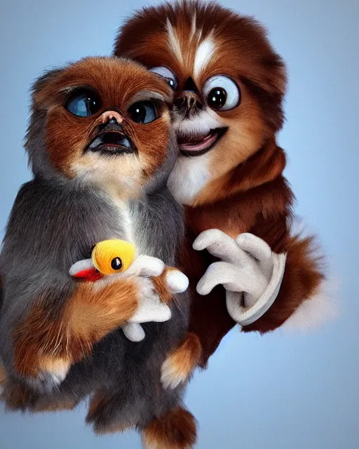 Image similar to Gizmo holding hands with his friend baby Gizmo, trending on artstation, Photorealistic