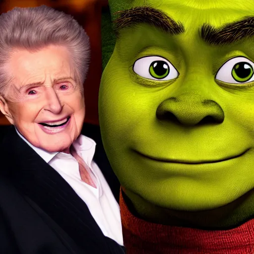 Image similar to regis philbin as shrek smoking meth