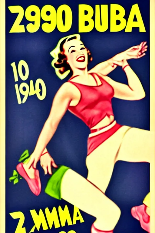 Prompt: 1940s zumba fitness art poster