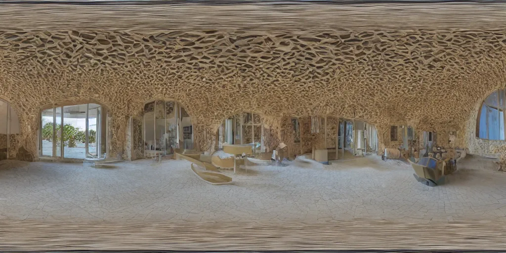 Image similar to seamless equirectangular projection of a 3 6 0 view inside a building made by gaudi