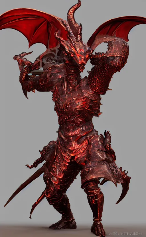 Image similar to Red dragon armor, bronze statue, unreal engine, high detailed