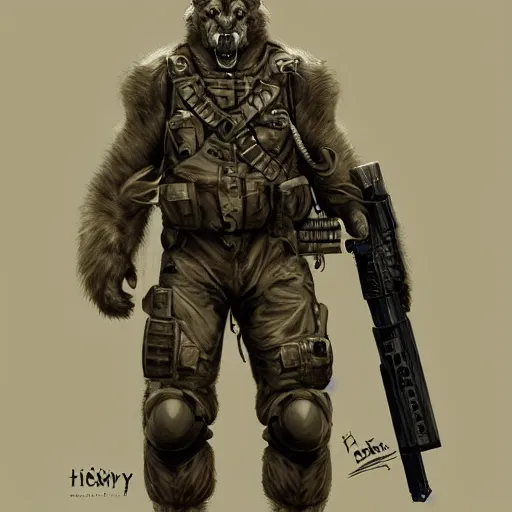 Image similar to full body of a humanoid german shepherd beast - man in military style, highly detailed portrait, digital painting, artstation, concept art, smooth, sharp foccus ilustration, artstation hq