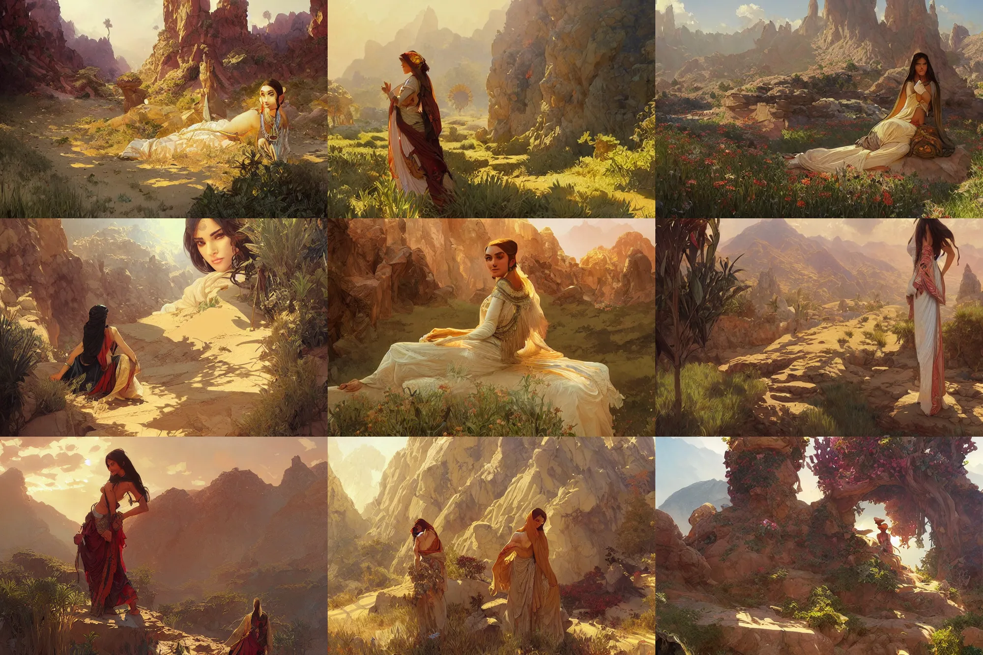 Prompt: persian landscape, highly detailed, digital painting, artstation, concept art, sharp focus, illustration, art by artgerm and greg rutkowski and alphonse mucha