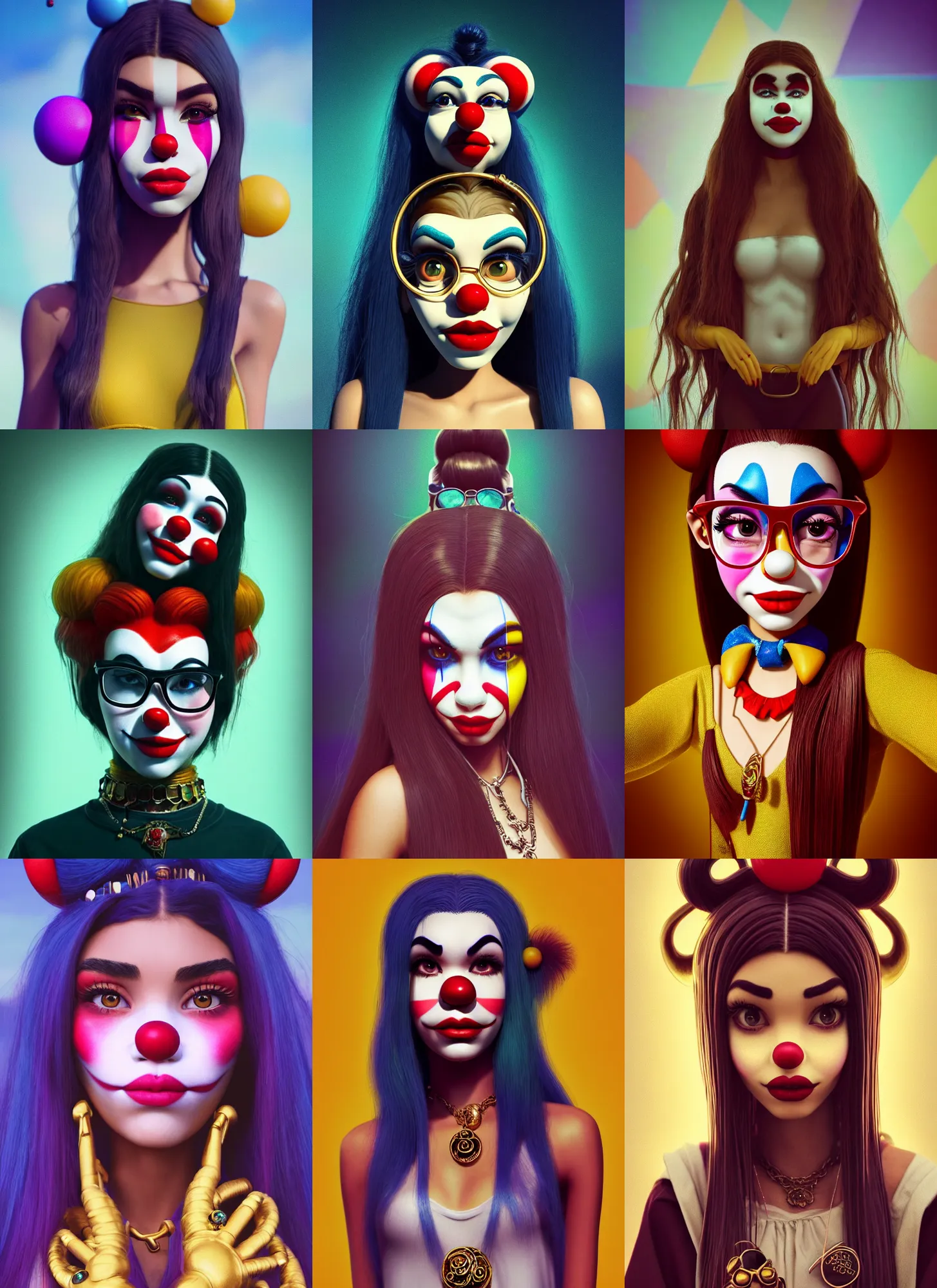 Prompt: madison beer as a clowncore hipster | jewelry | glamorous oily soft polished rich alluring ornate modern | weta disney pixar movie still photo | hi - fructose, sci fi fantasy, golden ratio, smooth, octane render, sharp focus, artstation, concept art | artgerm, beeple |