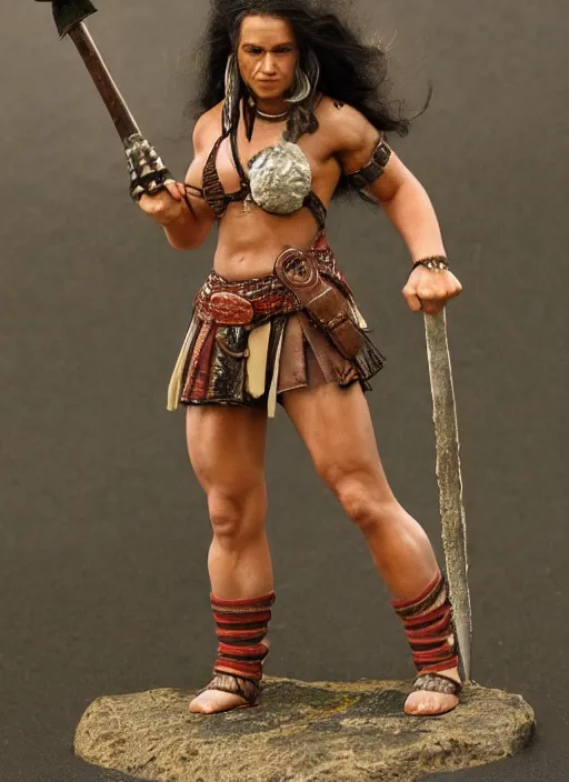 Prompt: Images on the store website, eBay, Full body, Miniature of a very muscular barbarian female warrior with club