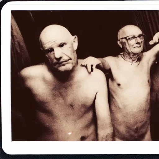 Image similar to found polaroid photo of trash humpers in a hotel room getting wild