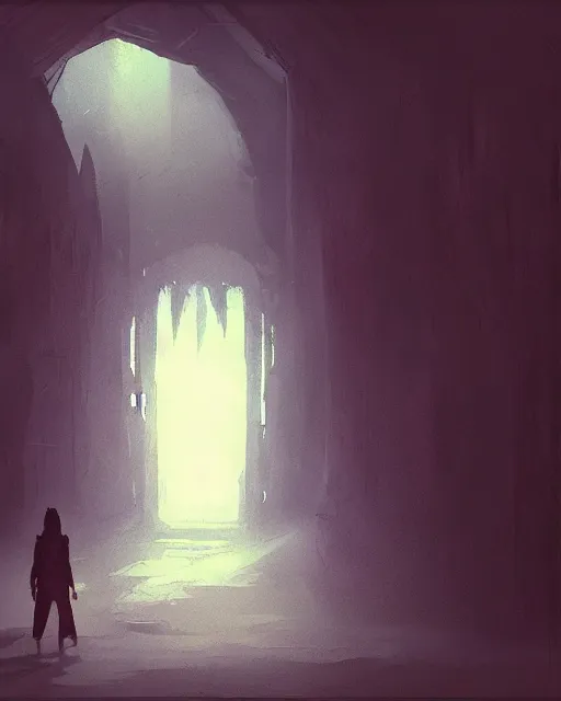 Image similar to “Medium shot of a character walking through Heaven’s Gate in the style of Greg Rutkowski”