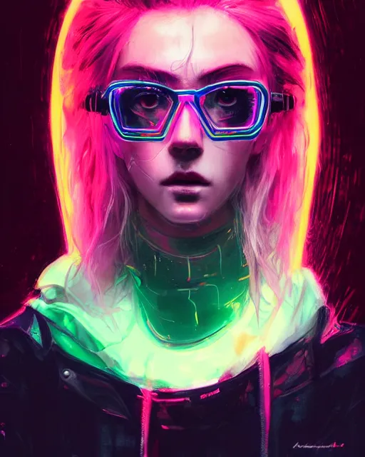 Image similar to detailed portrait katherine mcnamara neon operator girl, cyberpunk futuristic, neon, reflective puffy coat, decorated with traditional japanese by ismail inceoglu dragan bibin hans thoma greg rutkowski alexandros pyromallis nekro rene margitte, illustrated, perfect face, fine details, realistic shaded, fine - face, pretty face