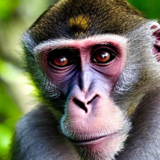 Image similar to portrait of a humanoid macaque wearing a ukrainian headband in the style of piccaso