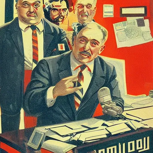 Image similar to a detailed and complex, highly detailed, concept art, soviet propaganda poster depicting glorious office workers. painting by irakli toidze