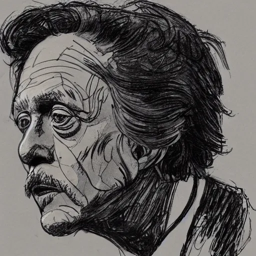Prompt: a realistic yet scraggly portrait sketch of the side profile of a stern and sophisticated christopher walken, trending on artstation, intricate details, in the style of frank auerbach, in the style of sergio aragones, in the style of martin ansin, in the style of david aja, in the style of mattias adolfsson
