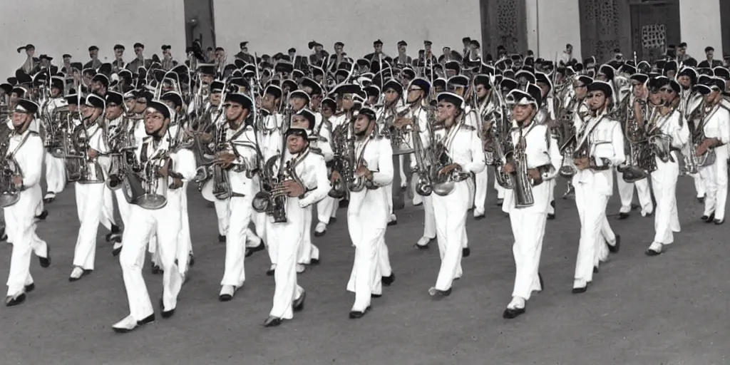 Image similar to saudi arabia military band in 1950s, old photograph