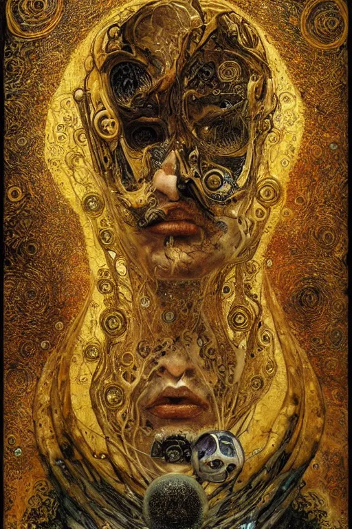 Image similar to The Bone Hammer by Karol Bak, Jean Deville, Gustav Klimt, and Vincent Van Gogh, otherworldly, fractal structures, arcane, prophecy, ornate gilded medieval icon, third eye, spirals